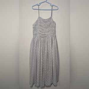 Noralee Witley Dress Cloud Gray White Tulle Embroidered Dot Girls Size 8